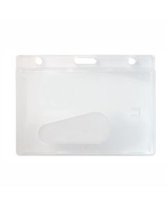 Economy Frosted Rigid Plastic Badge Holder, [3.38" x 2.13"], Horizontal Side Load w/Thumb Notch, Slot & Chain Holes