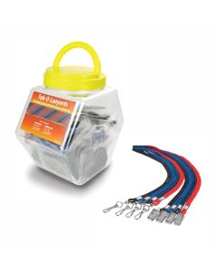 Tub of (50) Assorted Color 1/8" Round Lanyards w/(25) NPS Swivel Hook & (25) NPS Bulldog Clip