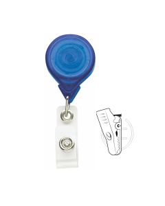 1-1/4" Round Translucent Blue Plastic Badge Reel, Tested to 150K Retractions w/"No Twist" Vinyl Strap and Swivel Alligator Clip