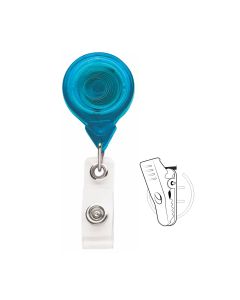 1-1/4" Round Translucent Ice Blue Plastic Badge Reel, Tested to 150K Retractions w/"No Twist" Vinyl Strap and Swivel Alligator Clip