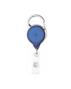 1-3/8" Translucent Blue Plastic Carabiner Badge Reel, Tested to 150K Retractions w/"No Twist" Vinyl Strap