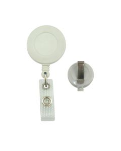 1-1/4" White Round Plastic Badge Reel, 24" Cord Length with Reinforced Vinyl Strap & Slide Belt Clip