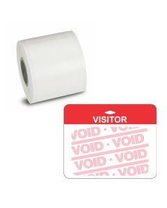 3" Direct Thermal Badge w/FULL Expiring Red Top Bar VISITOR Clip-On Back Piece - For Dymo & Zebra Desktop Label Printers