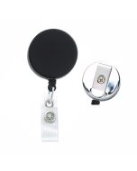 1-1/2" Round Black/Chrome Metal Heavy Duty Nylon Badge Reel w/Reinforced Vinyl Strap & Slide Belt Clip