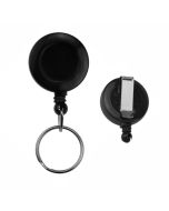 1-1/4" Round Black Plastic Badge Reel w/Split Ring & Belt Slide Clip