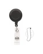 1-1/4" Round Black Plastic Badge Reel, Tested to 125K Retractions w/Vinyl Strap and Belt Slide Clip