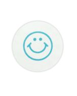 TempBadge 08140: 1-3/4" Clear Round 1/2 Day Expiring "Blue Smiley Face" FRONTPart - (Pack of 1000)