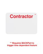 TempBadge T6105: 1-15/16" x 2-13/16" Manual (Handwritten) 1 Day Expiring FRONTPart w/"Contractor" Printed in Red at Top - (Pack of 1000)